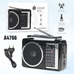 Радио портативное DEESPI RE-19 черный (антенна, 220V, бат. D20*2)