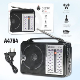 Радио портативное DEESPI RE-16 черный (антенна, 220V, бат. D20*2)
