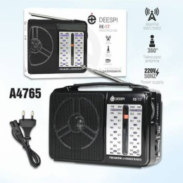 Радио портативное DEESPI RE-17 черный (антенна, 220V, бат. D20*2)